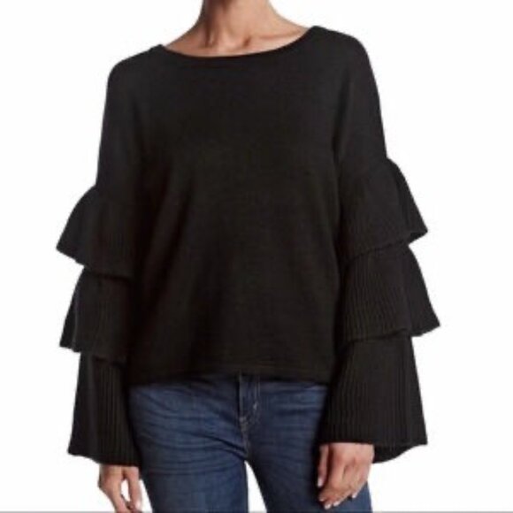 Endless Rose Black Tiered Women's  Ruffle Sleeve Sweater Off the Shoulder Small - Picture 1 of 5